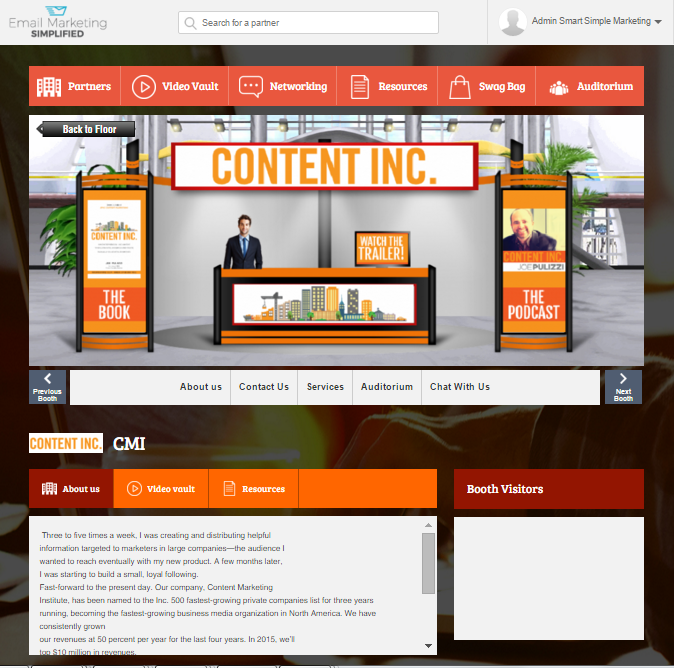 Virtual Events - Email Marketing Simplified Virtual Conference - Content Marketing Institute Booth